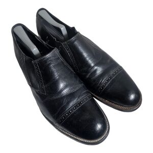 Madison Cap Toe Slip On Shoes/Black Leather Dress Shoes 10.5D